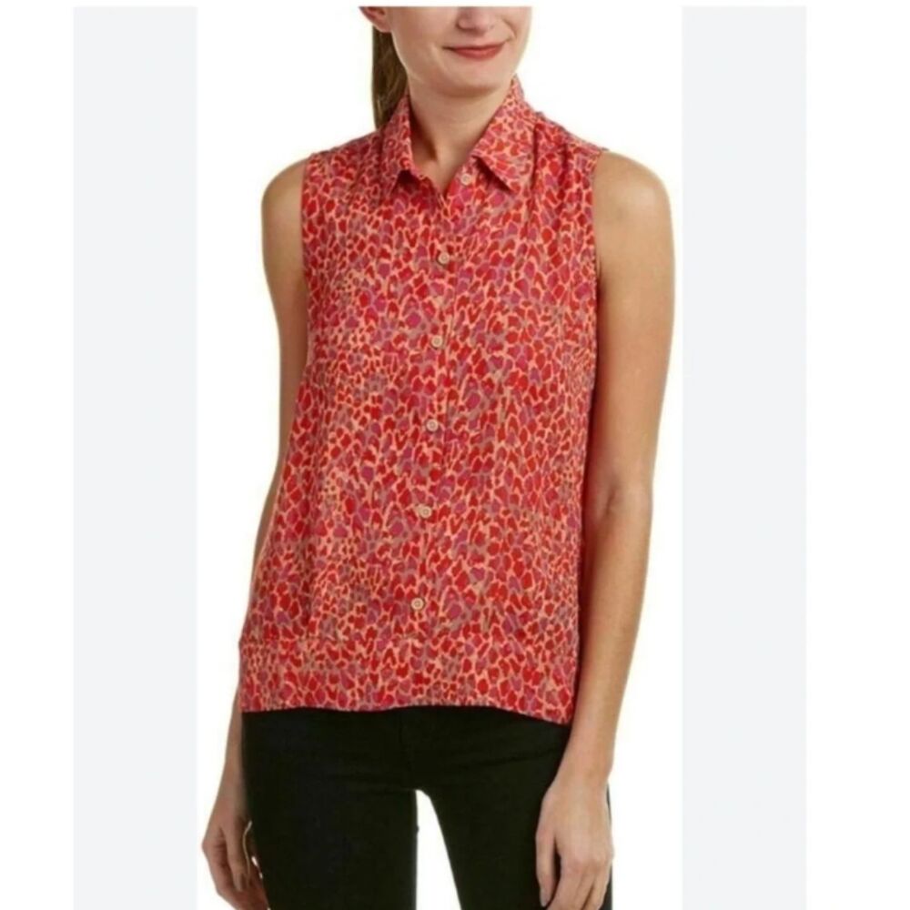 Cabi #3270 Heartbreaker Sleeveless Collared Animal Print Button Down Women Large